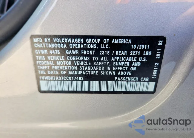 1VWBH7A37CC017462: 72532845