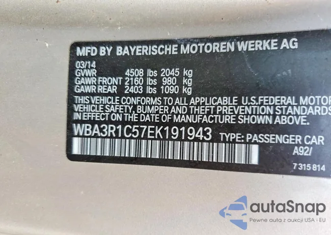 WBA3R1C57EK191943: 72377435