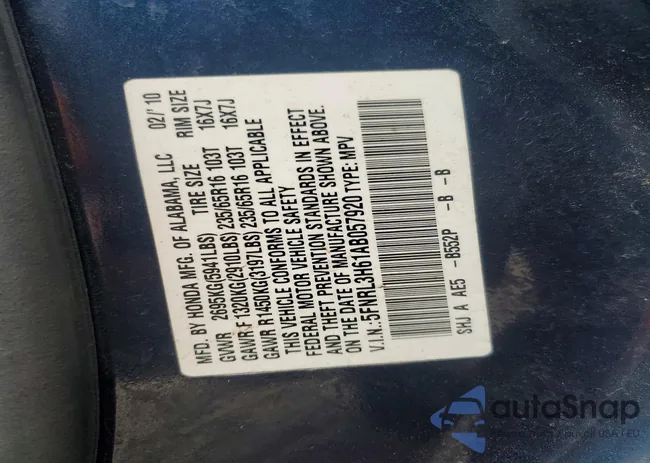 5FNRL3H61AB057920: 98579335