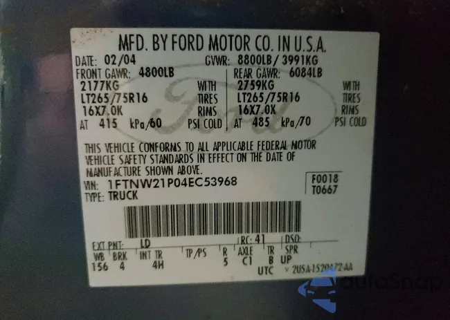 1FTNW21P04EC53968: 74069955