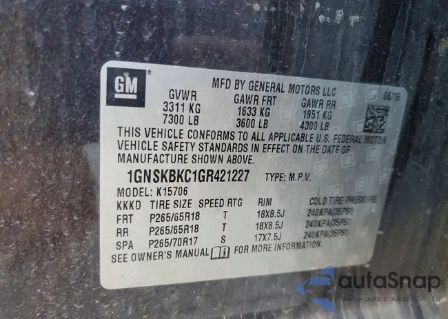 1GNSKBKC1GR421227: 99113145