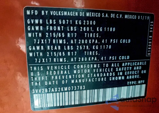 3VV2B7AX2KM073783: 99029425