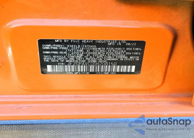 JF2GPAVC0DH208150: 72386005