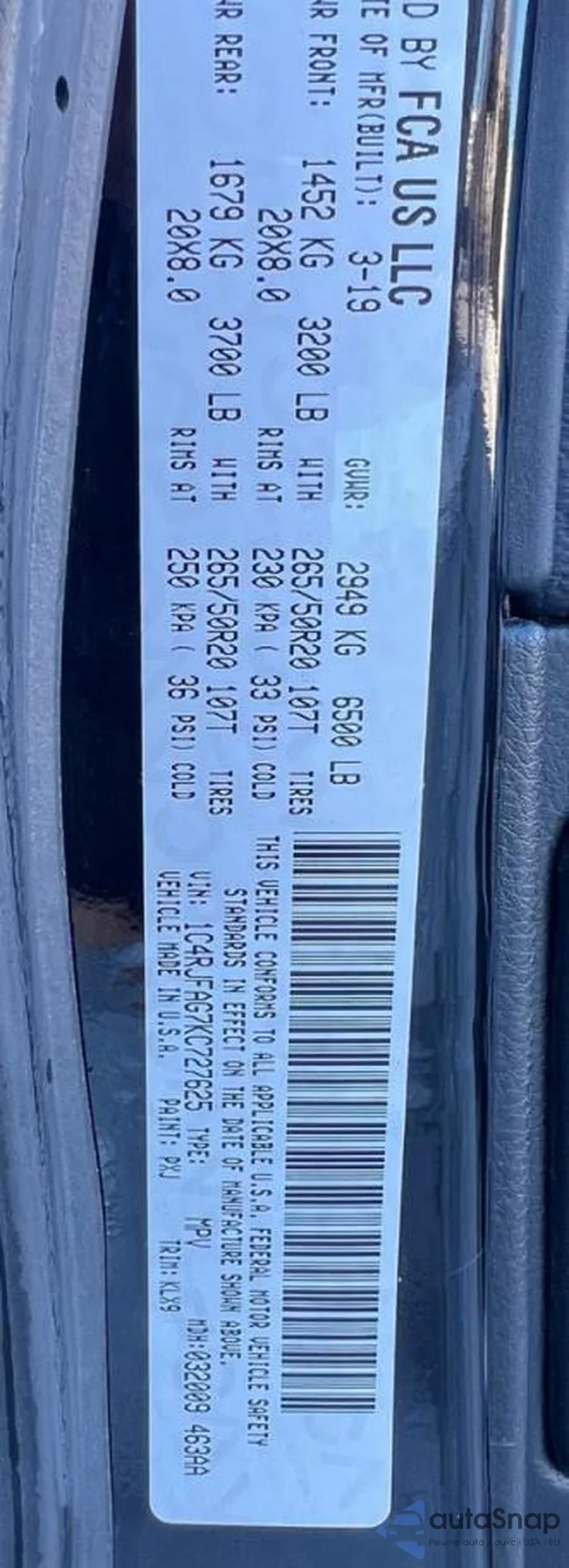 1C4RJFAG7KC727625: 72490425