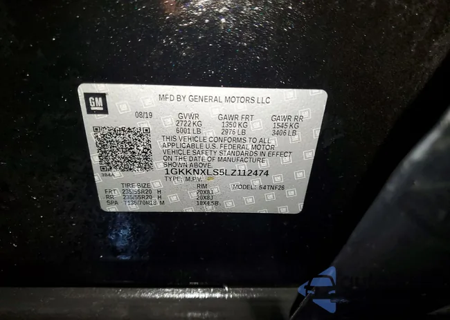 1GKKNXLS5LZ112474: 99637065