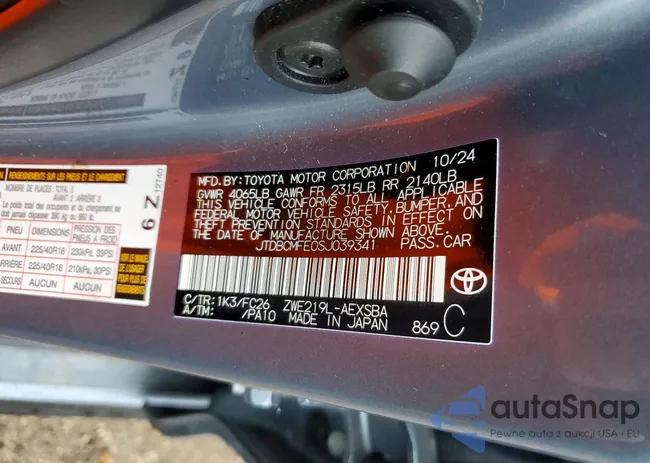 JTDBCMFE0SJ039341: 74210725