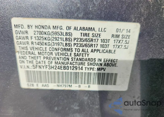 5FNYF3H24EB012914: 99871045