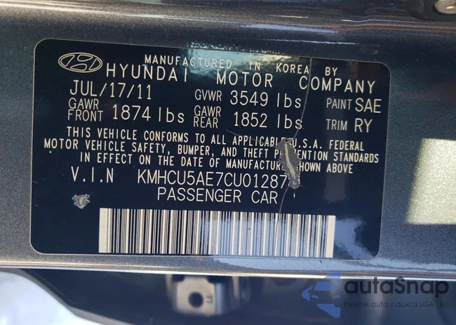 KMHCU5AE7CU012874: 74871285