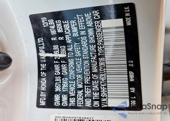 SHHFK7H63LU213616: 72136425