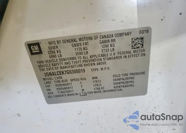 2GNALCEK7G6300019: 72306085