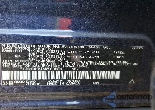 2T3C1RFV4SW403589: 97891345