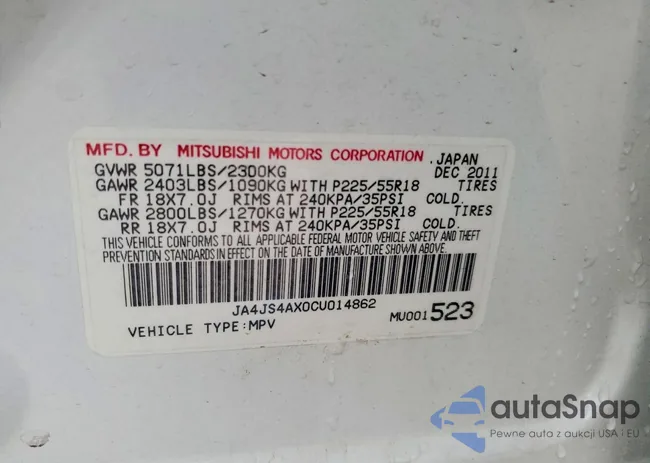 JA4JS4AX0CU014862: 72261345