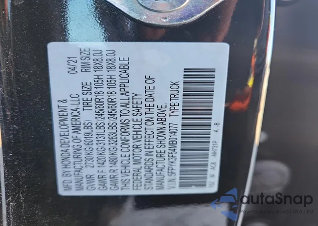 5FPYK3F54MB014077: 98685585