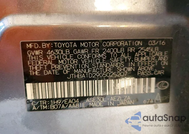 JTHBA1D29G5025207: 72760555