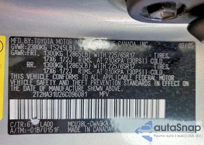 2T2HA31U26C096081: 72210865