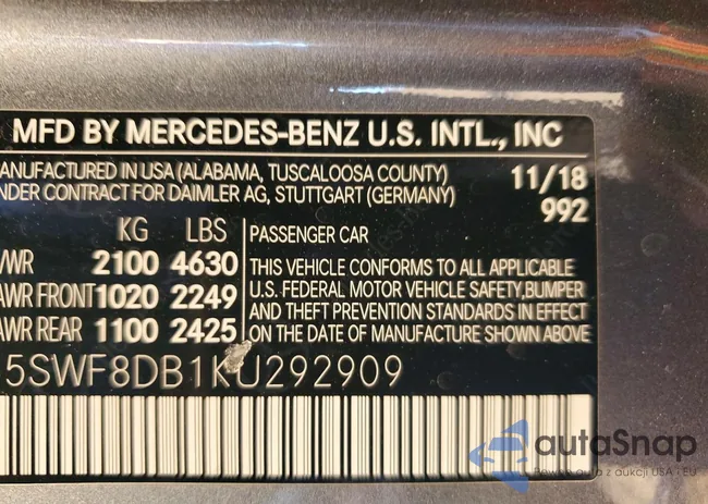 55SWF8DB1KU292909: 72920725