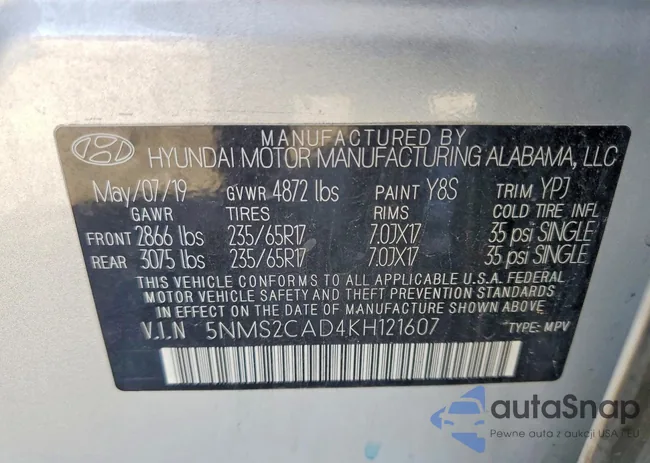 5NMS2CAD4KH121607: 72167645