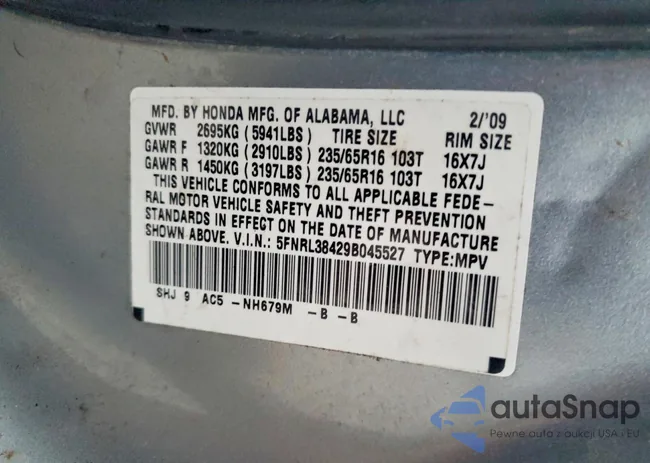 5FNRL38429B045527: 99535935