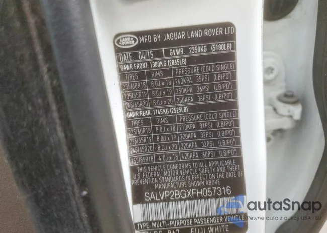 SALVP2BGXFH057316: 99998725