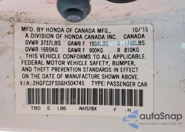 2HGFC2F55GH504745: 74686005