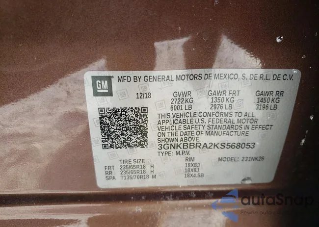 3GNKBBRA2KS568053: 99814745