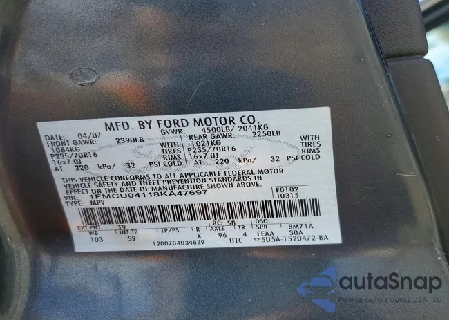 1FMCU04118KA47697: 99235875