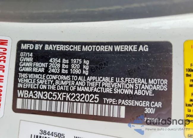 WBA3N3C5XFK232025: 99519555