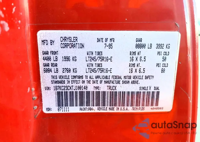 1B7KC23CXTJ100140: 72256745