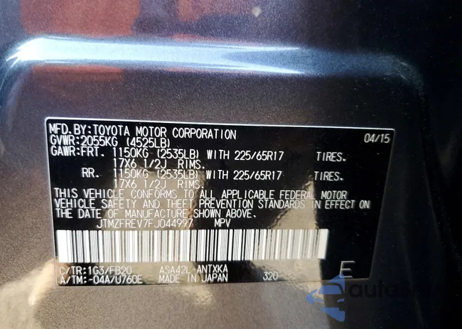 JTMZFREV7FJ044997: 75456845