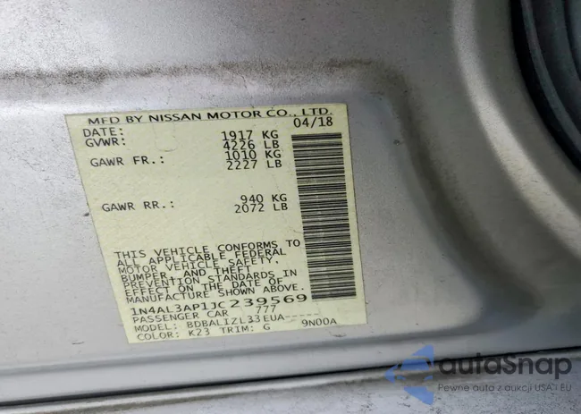 1N4AL3AP1JC239569: 99434595