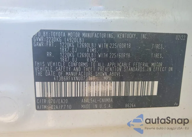 4T3B6RFVXNU073149: 98069145