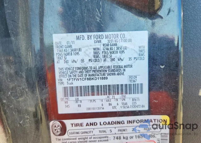 1FTFW1CF8BKD11889: 99294035