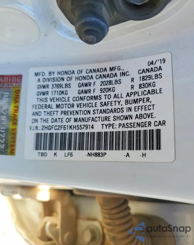 2HGFC2F61KH557914: 73044505