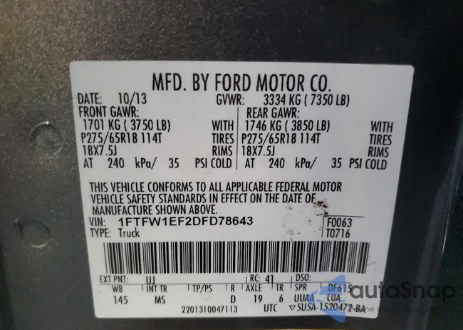 1FTFW1EF2DFD78643: 73501375