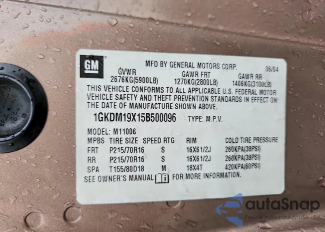 1GKDM19X15B500096: 74474445