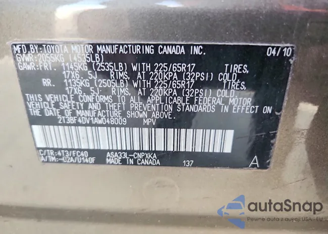 2T3BF4DV1AW048009: 73505995