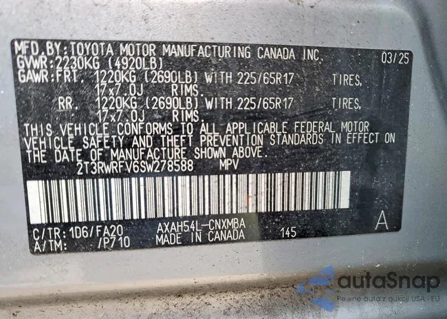 2T3RWRFV6SW278588: 99809665