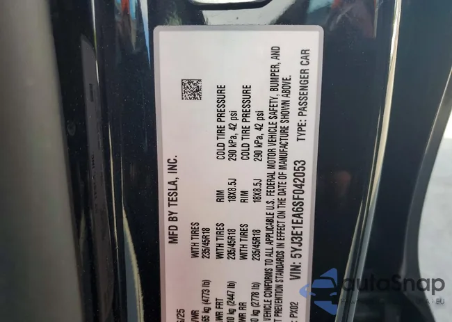 5YJ3E1EA6SF042053: 99606495