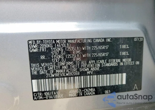 2T3W1RFVXLW092068: 97391695