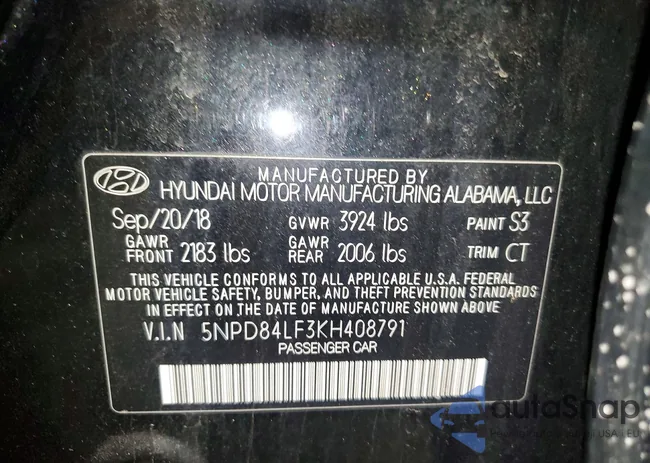 5NPD84LF3KH408791: 98549445