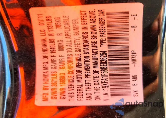 19XFA1F58BE036254: 99727145