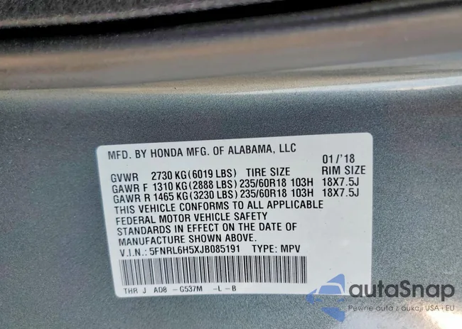 5FNRL6H5XJB085191: 98463035