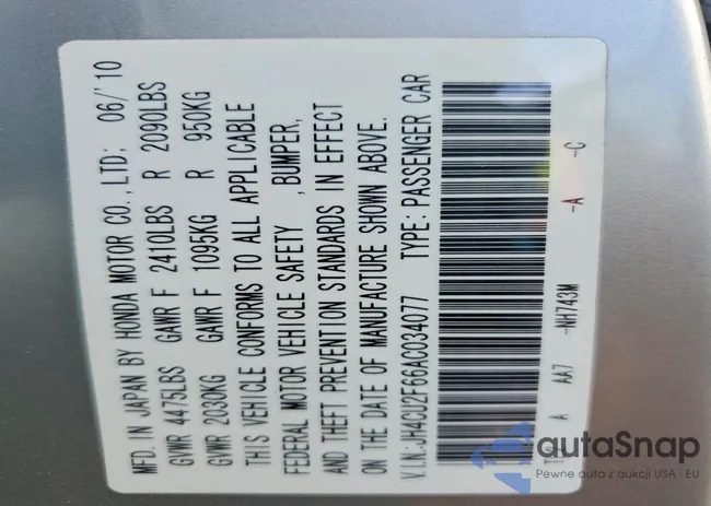 JH4CU2F66AC034077: 74050125