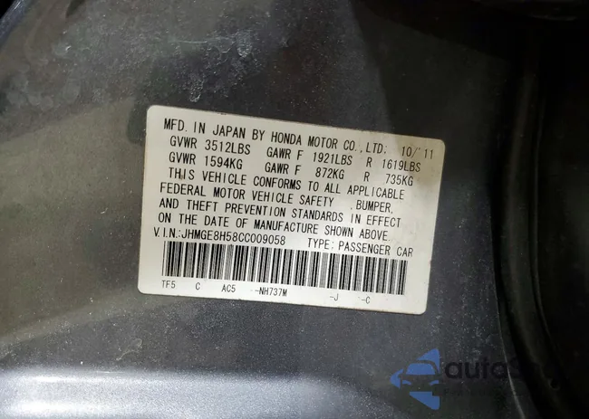 JHMGE8H58CC009058: 98787165