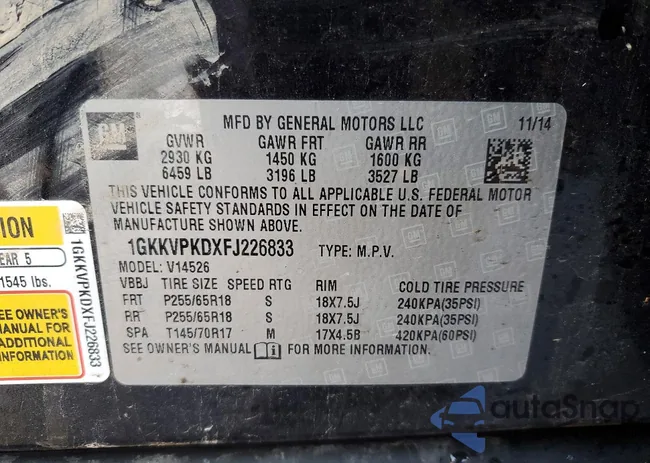 1GKKVPKDXFJ226833: 97955185