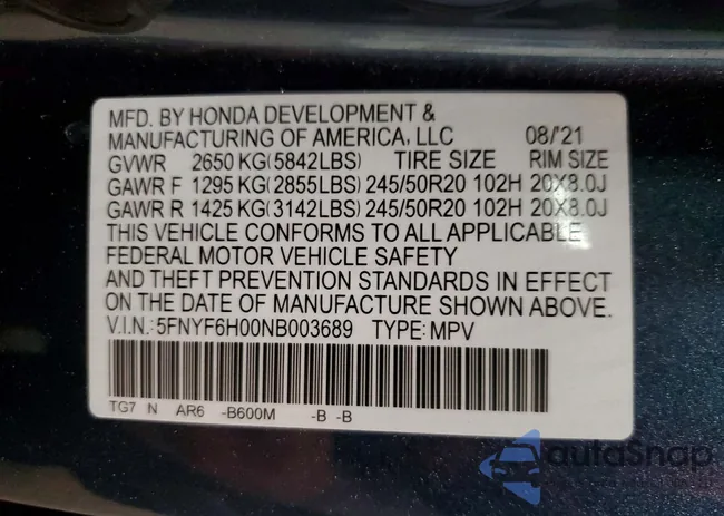 5FNYF6H00NB003689: 72306405