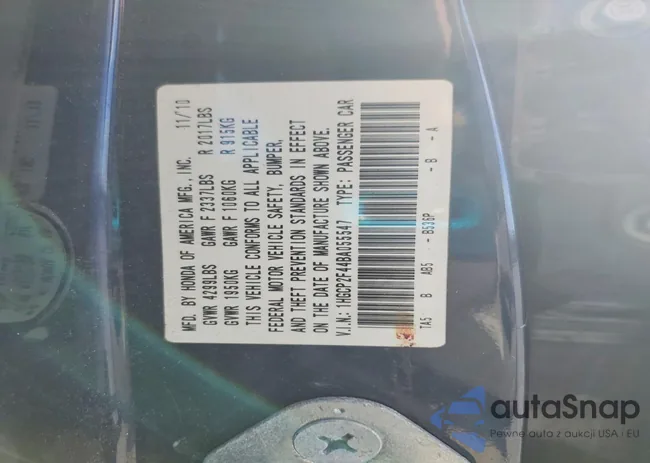 1HGCP2F44BA055547: 99878605