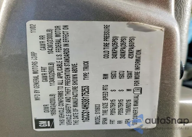 1GCCS14H938175253: 75009825