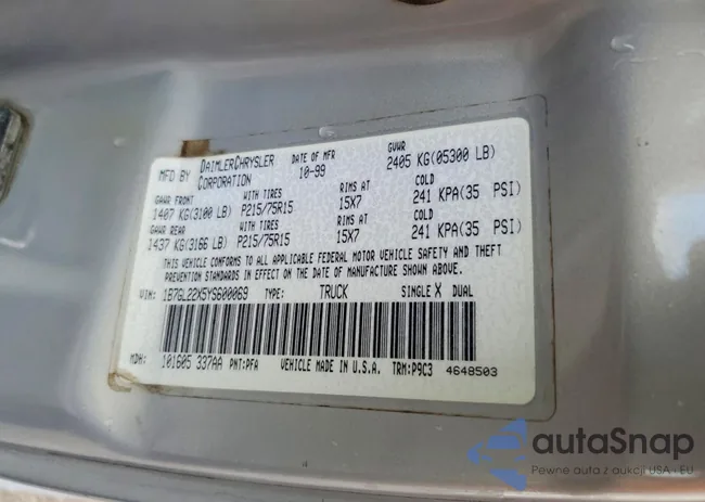 1B7GL22X5YS600069: 74087845