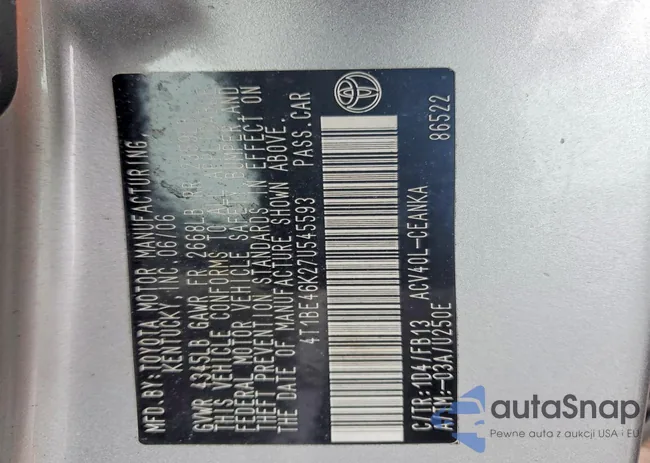 4T1BE46K27U545593: 99643595